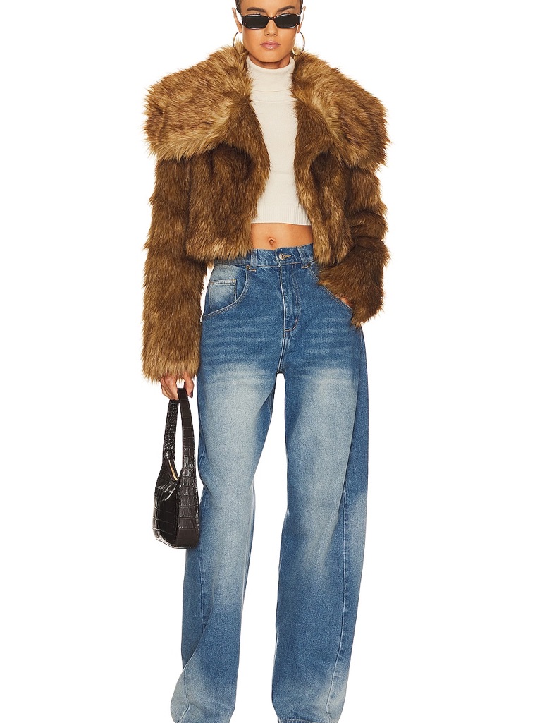 Revolve Lovers And Friends Ella Brown Faux Fur Jacket